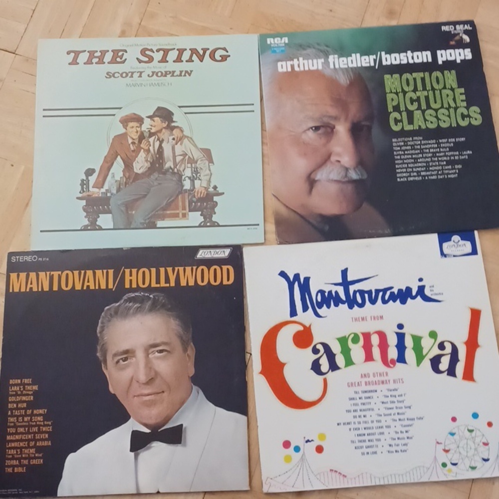 Motion picture sound track lp's the sting, Mantovani, west side story, carnival